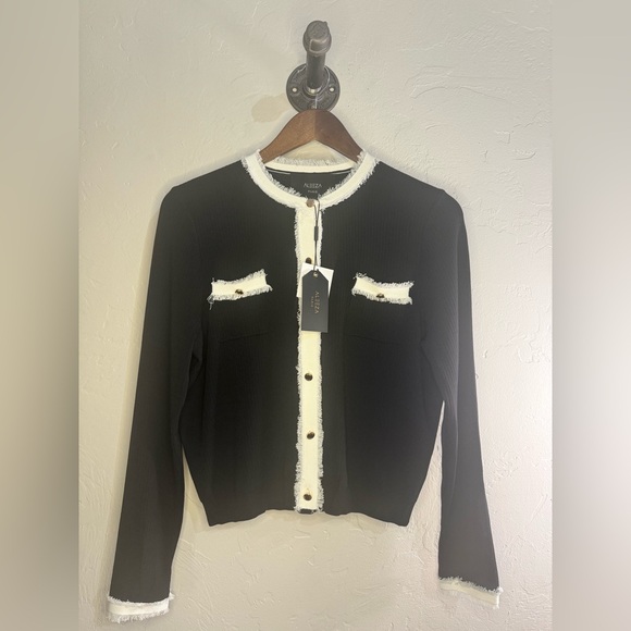 Aleeza Paris Black Cardigan with White Fringe - Picture 1 of 10